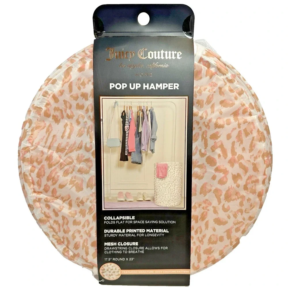 Juicy Couture Home Pop Up Laundry Hamper Pink Leopard Collapsible Mesh New